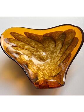Vintage Murano Style Glass Bowl Amber Gold Adventurine MCM Centerpiece Abstract